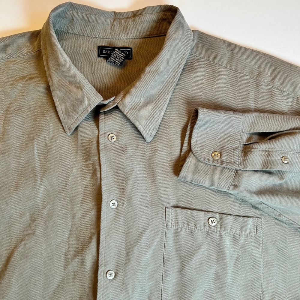 Saddlebred Big Man 3X Herringbone Long Sleeve Button Up Shirt Mens Tan Polyester
